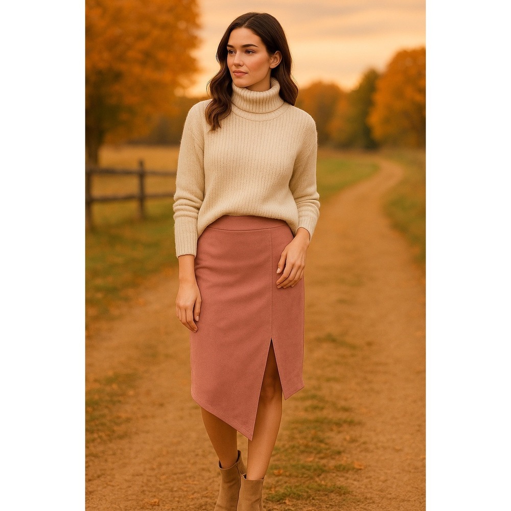 Lulu's Mauve Faux Suede Skirt Dusty Rose Pink Asymmetrical| Light Academia Fall